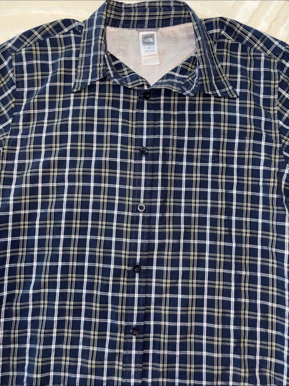 The North Face Navy and White Plaid Button-Down Shirt